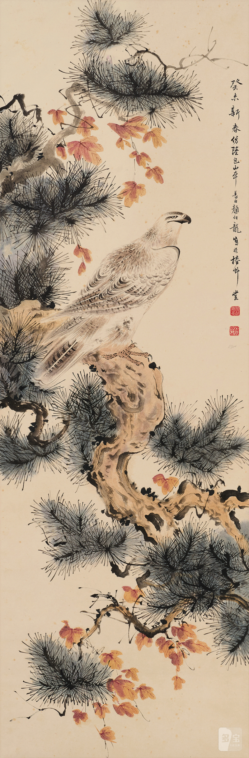 颜伯龙 仿陆治松鹰图 - 图1